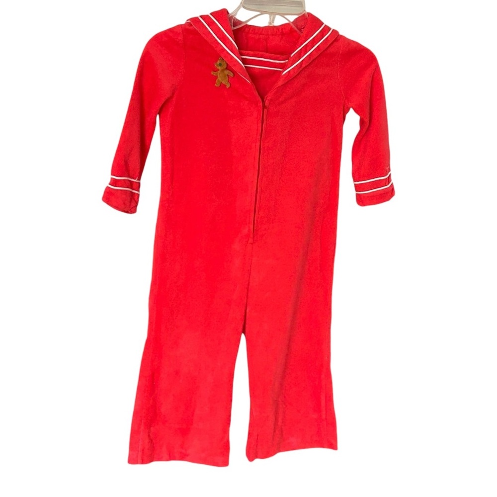 VTG Unisex Nautical Sailor One Piece Outfit Red No Size Bear Pin Wide Leg READ